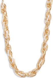 Open Edit Faux Pearl Wrapped Chain Necklace