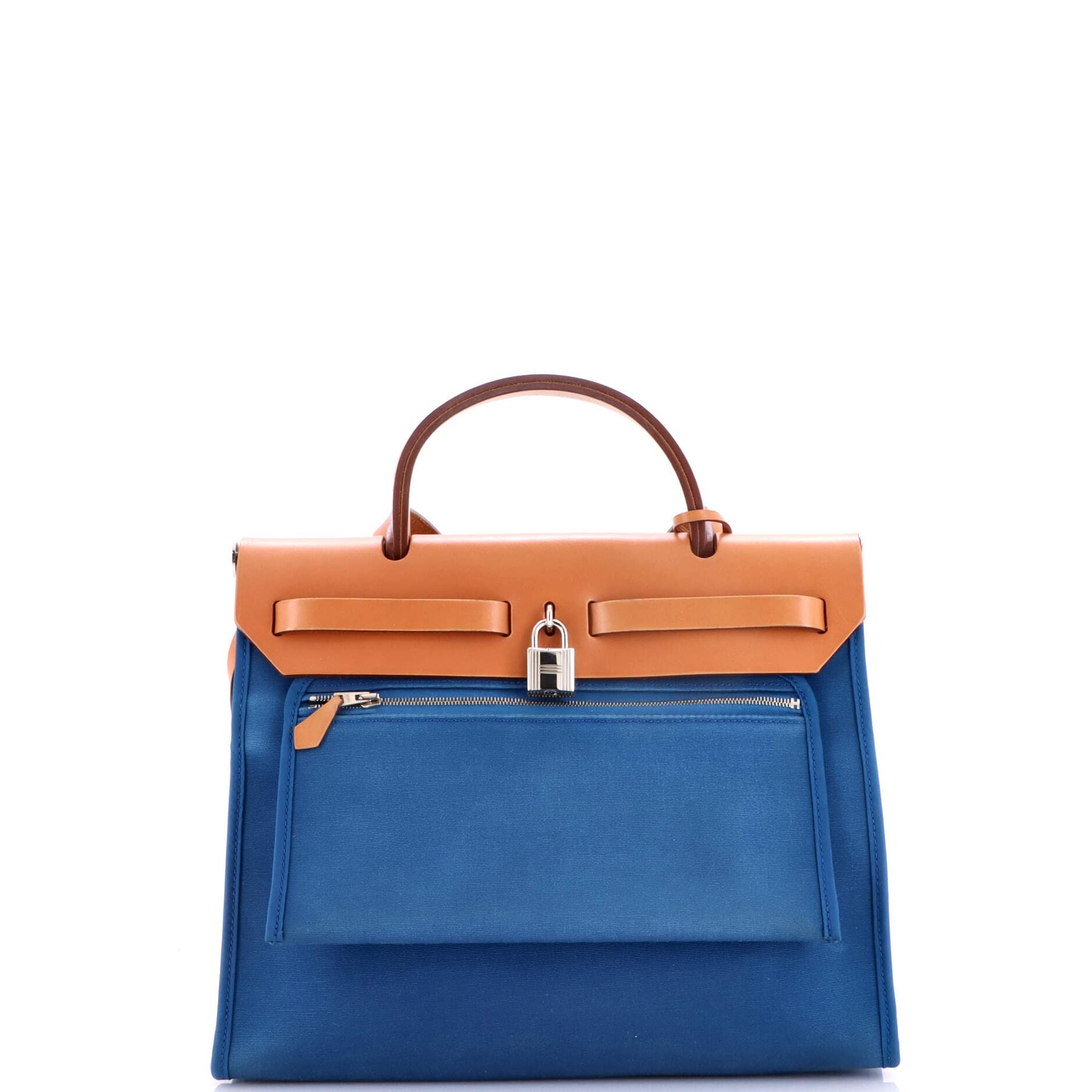 Pre-Owned Hermes Herbag Zip Leather and Toile 31, Alternate, color, Bleu Izmir