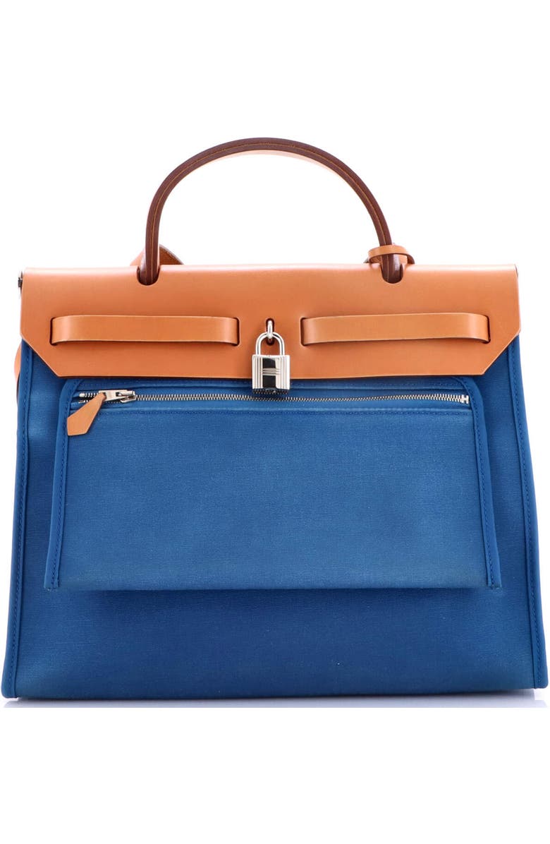 Pre-Owned Hermes Herbag Zip Leather and Toile 31, Alternate, color, Bleu Izmir