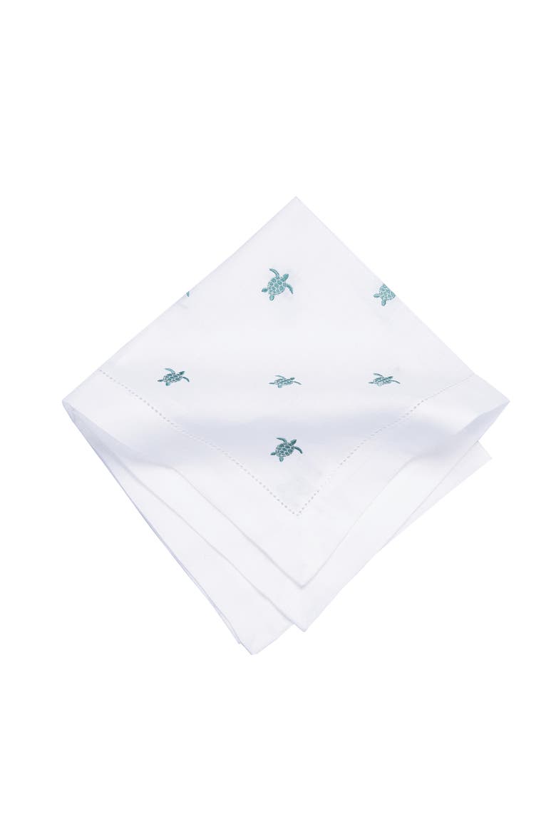Aqua Turtle Embroidered Machine Washable Hemstitch Napkins Set of 6, Alternate, color, Blue