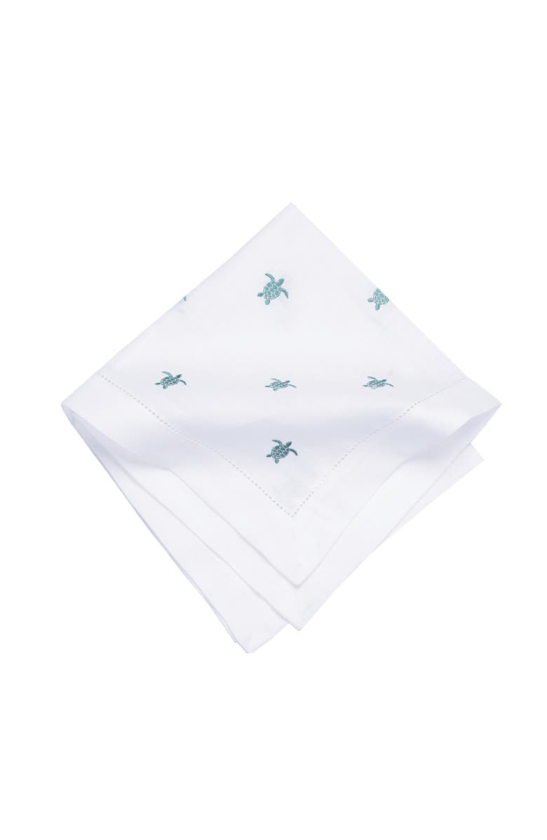 C&F Home Aqua Turtle Embroidered Machine Washable Hemstitch Napkins Set of 6, Alternate, color, Blue