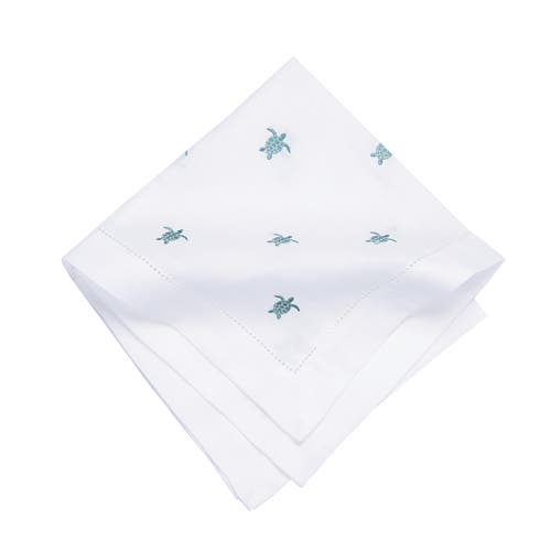 C & F Home C&f Home Aqua Turtle Embroidered Machine Washable Hemstitch Napkins Set Of 6 In White