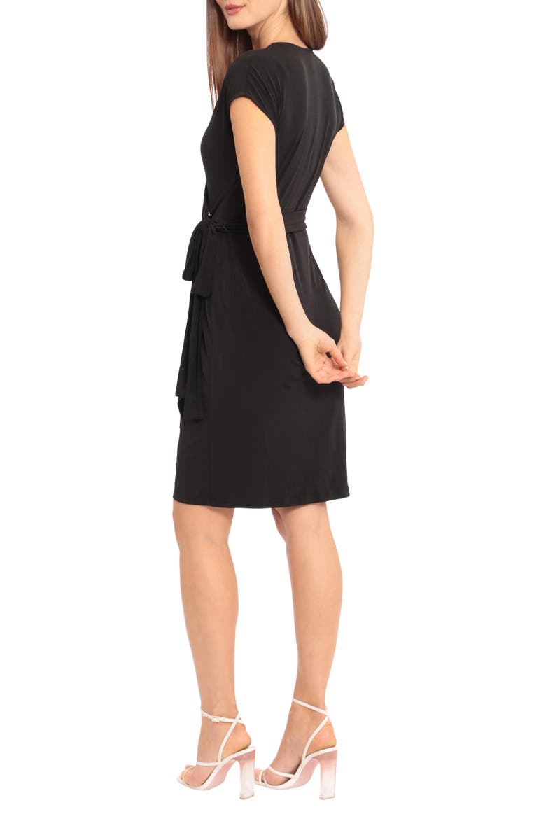 Solid Faux Wrap Dress, Alternate, color, BLACK