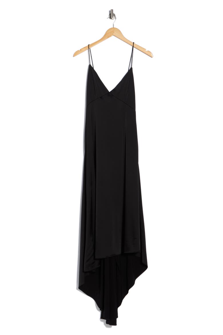 Luciana Asymmetric High-Low Slipdress, Alternate, color, BLACK