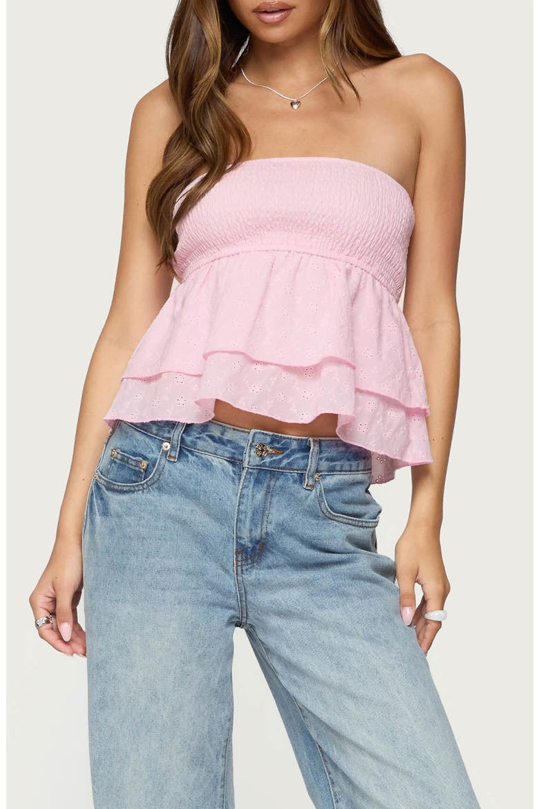 Toria Ruffled Eyelet Strapless Top, Main, color, LIGHT-PINK