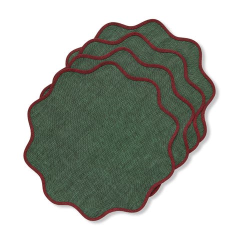 Linen Placemats Set of 4, 16 Inch Round for Dining Table, Holiday and Everyday Table Decor - Giselle Scallop Edge