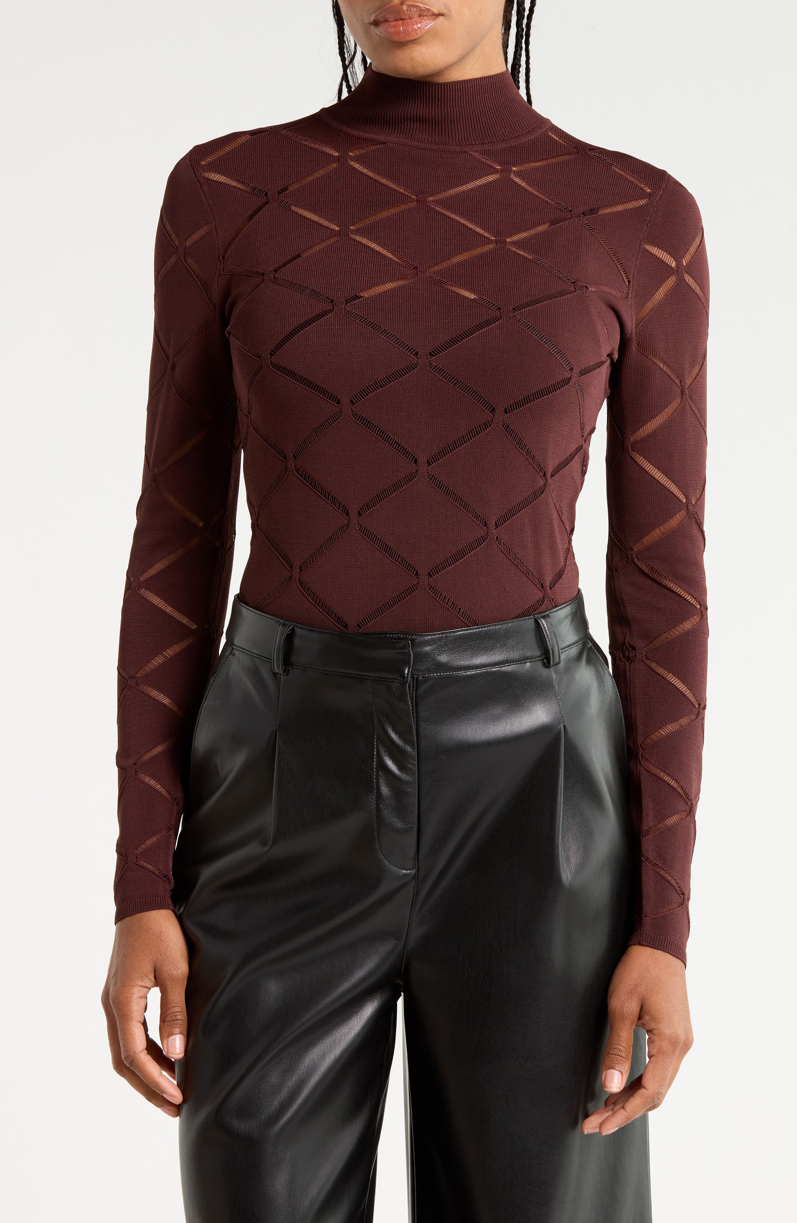 Seren Laser Cut Funnel Neck Knit Top