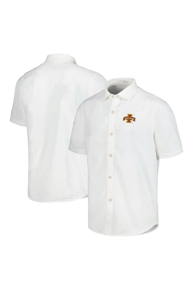 Men's Tommy Bahama White Iowa State Cyclones Coconut Point Palm Vista IslandZone Camp Button-Up Shirt, Main, color, White