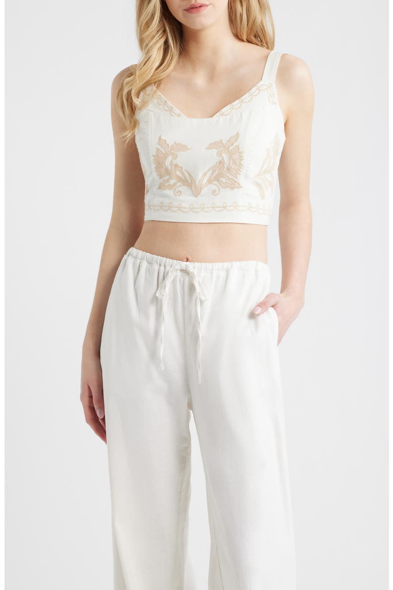 Lyra Embroidered Cotton Crop Top, Main, color, OFF WHITE