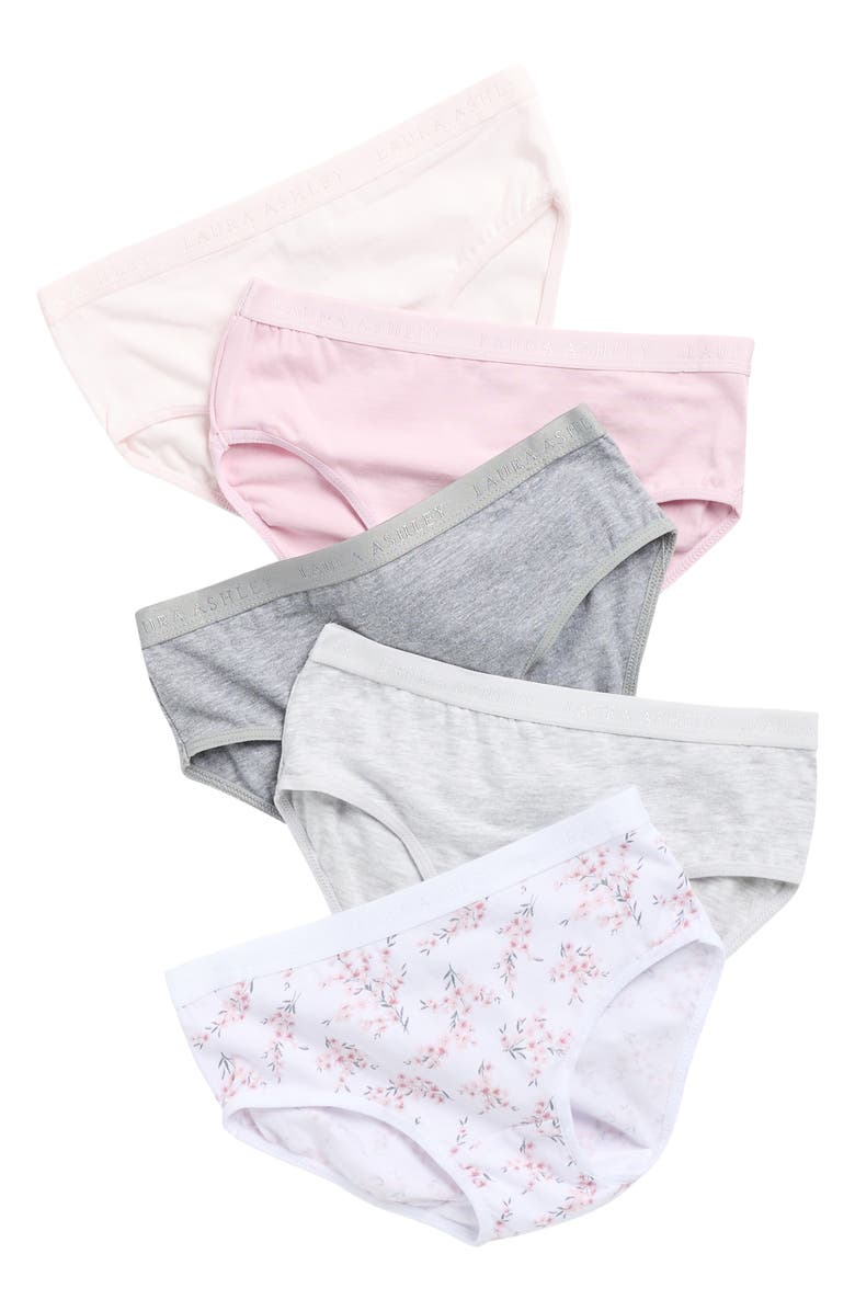 Laura Ashley Kids' Assorted 5-Pack Stretch Cotton Bikini Briefs, Main, color, Pink Multi