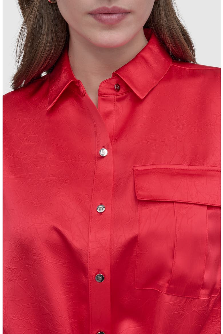Tie Front Satin Shirt, Alternate, color, WATERMELON