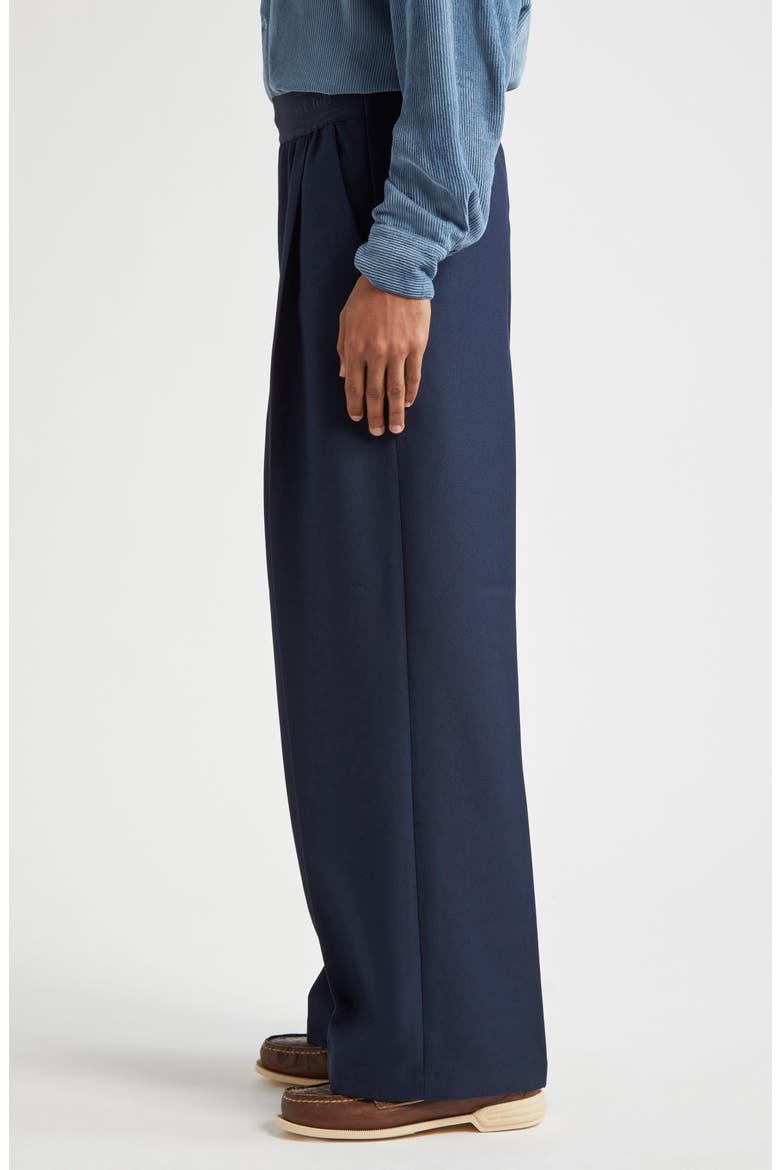 Elaine Logo Jacquard Waist Pleated Wide Leg Pants, Alternate, color, NAVY
