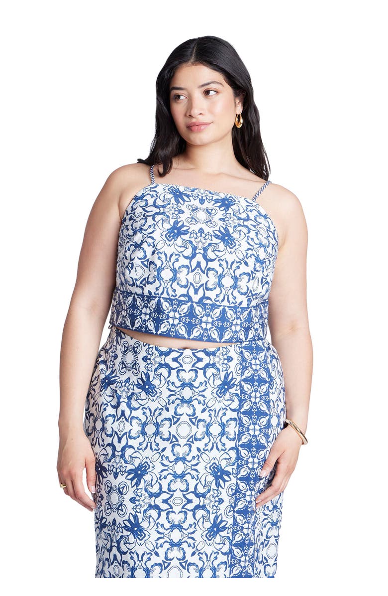 ELOQUII Printed Cropped Tank Top, Main, color, Azulejo