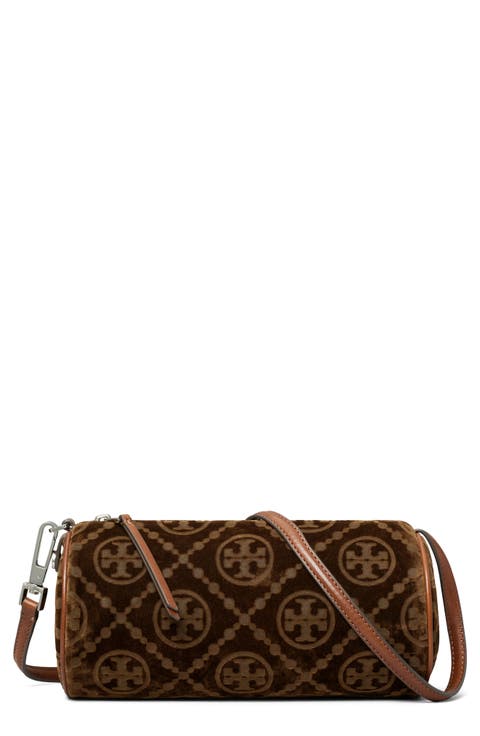 T Monogram Flocked Velvet Cylinder Shoulder Bag