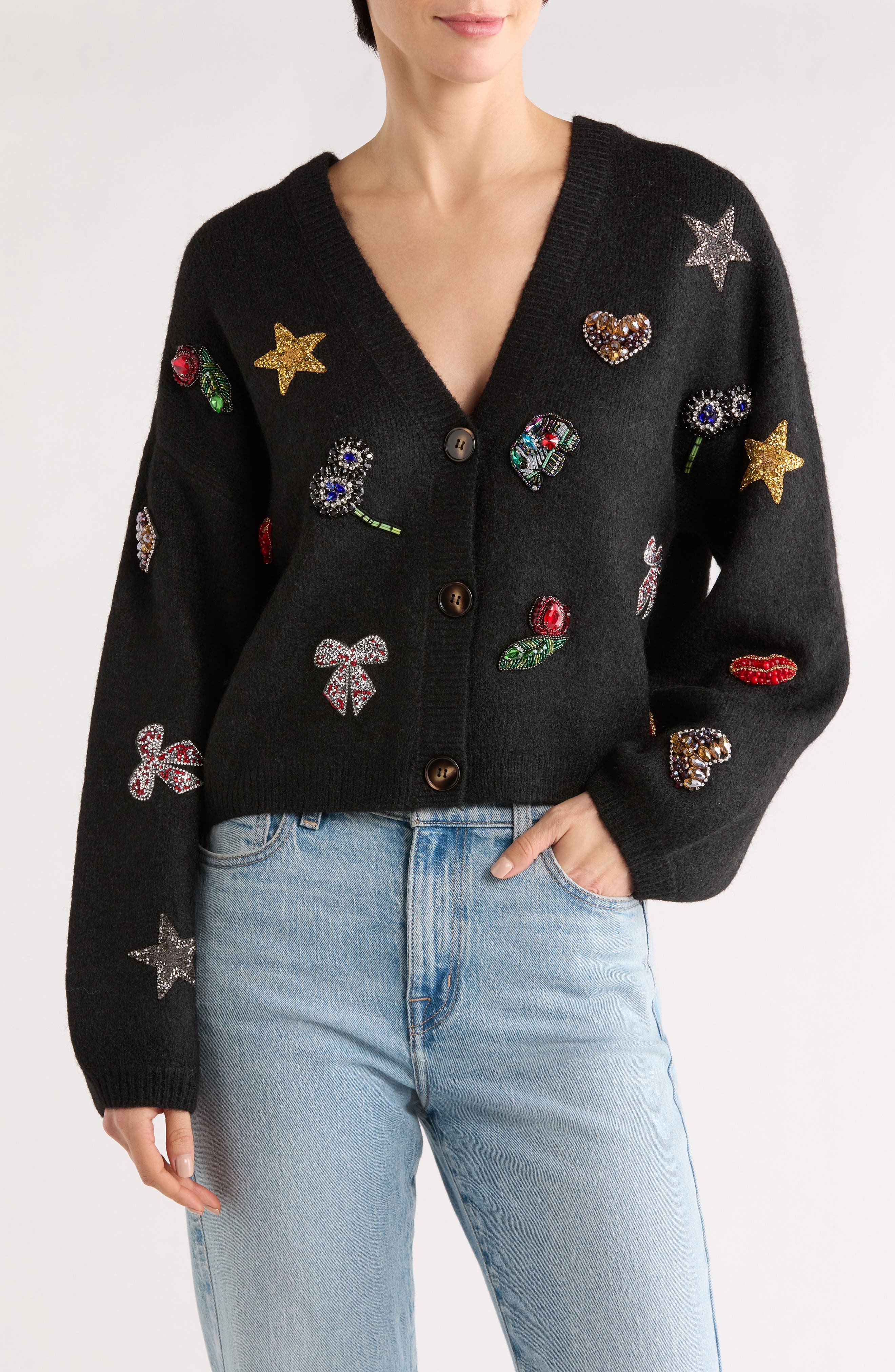 BLANKNYC Embellished Appliqué Cardigan