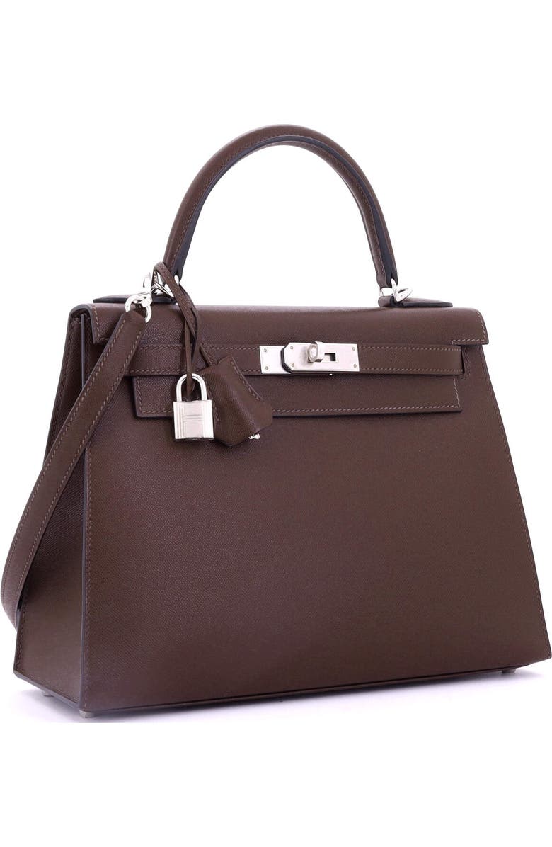 Pre-Owned Hermes Kelly Handbag Brown Madame with Palladium Hardware 28, Alternate, color, Havane