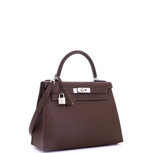 Pre-owned Hermes  Hermes Kelly Handbag Brown Madame With Palladium Hardware 28 In Brown