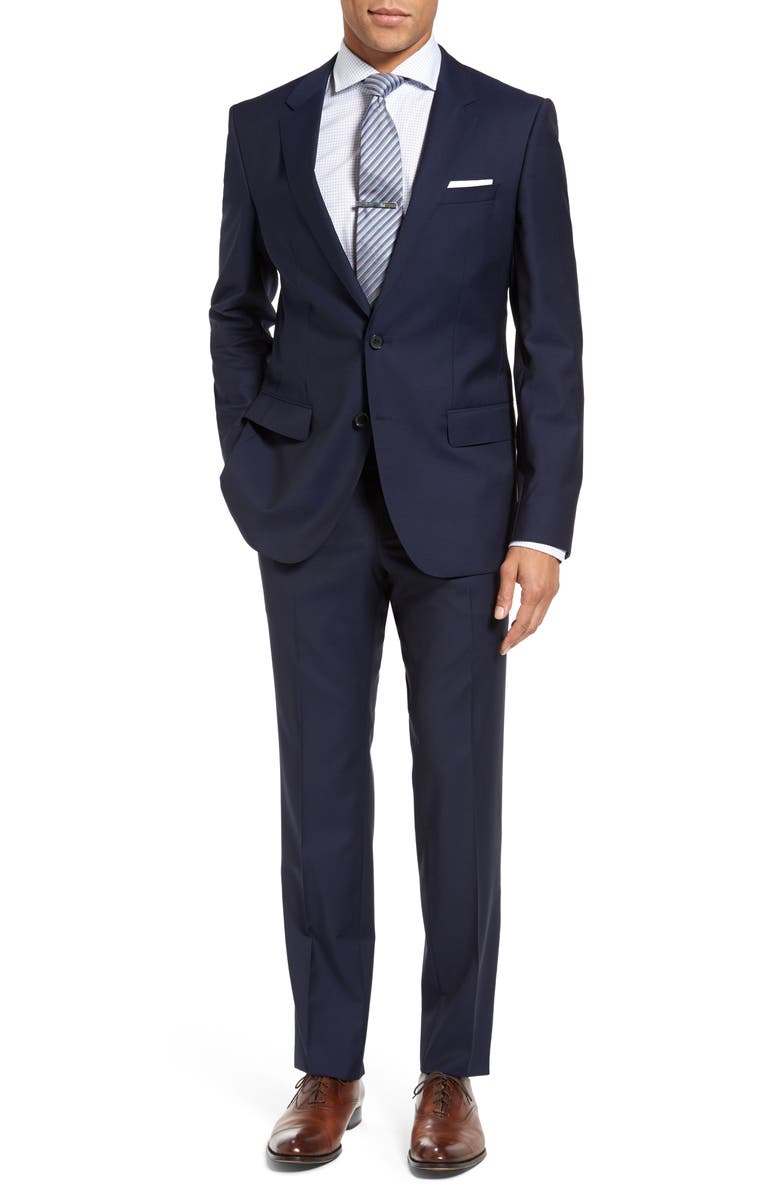 BOSS Huge/Genius Trim Fit Navy Wool Suit, Main, color,