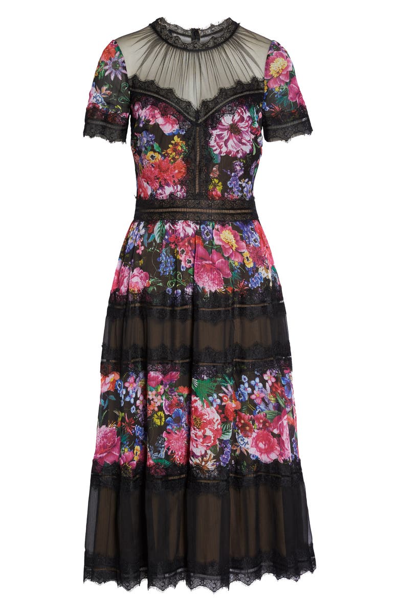 Tadashi Shoji Lace Floral Midi Dress, Alternate, color,