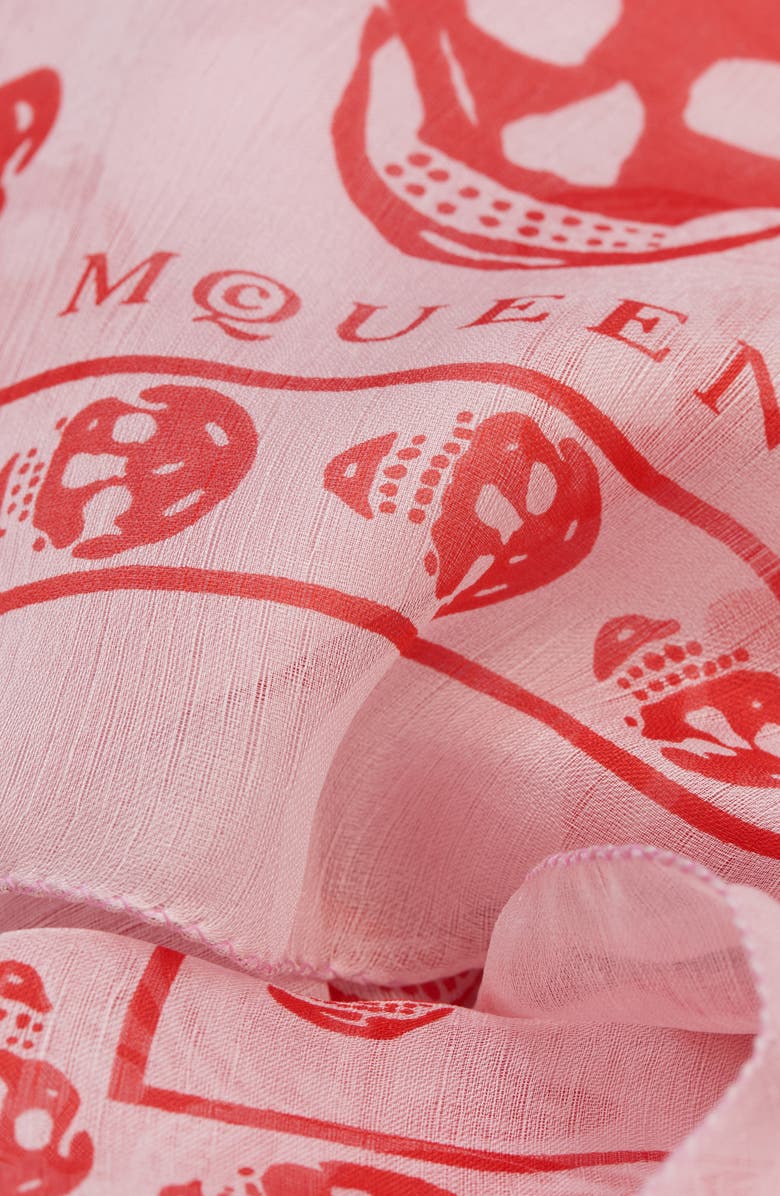 McQueen Skull Print Silk Scarf, Alternate, color, Rose/ Red