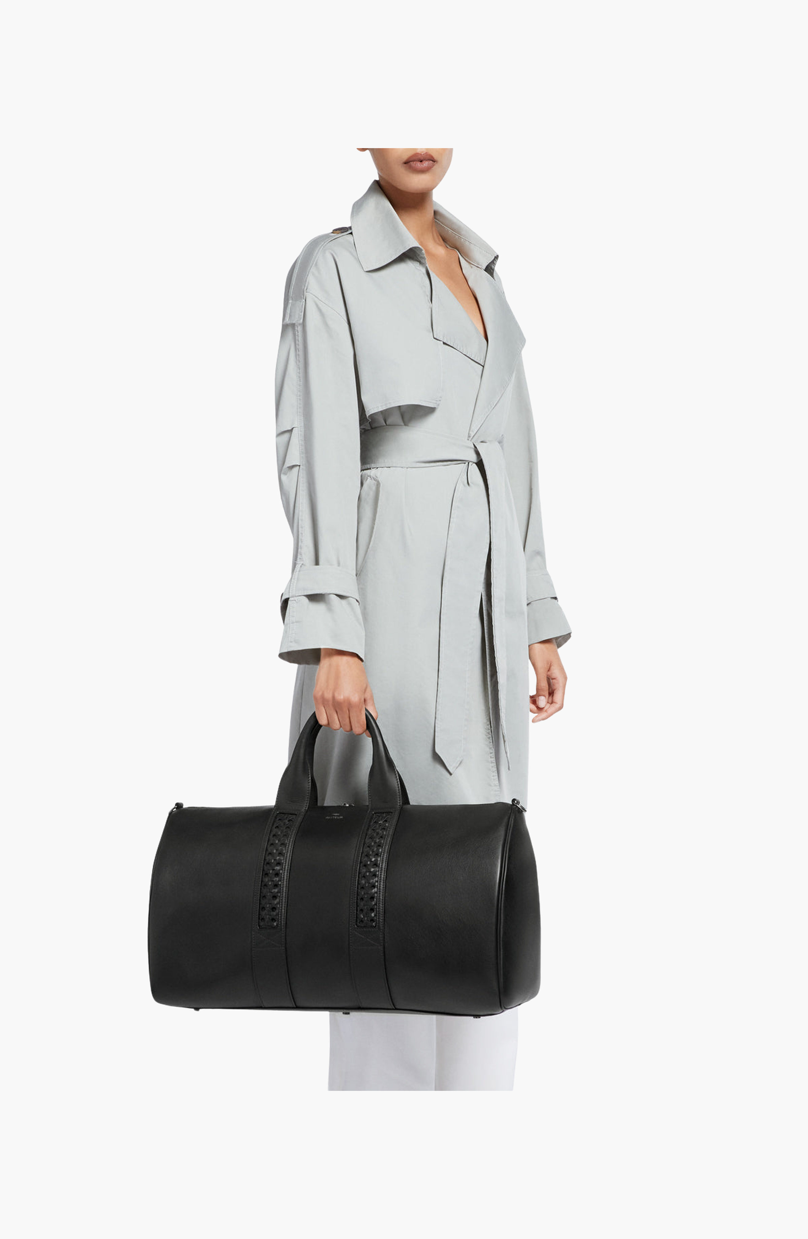 Aviteur Leather Calfskin Weave Duffle Bag, Alternate, color, Black