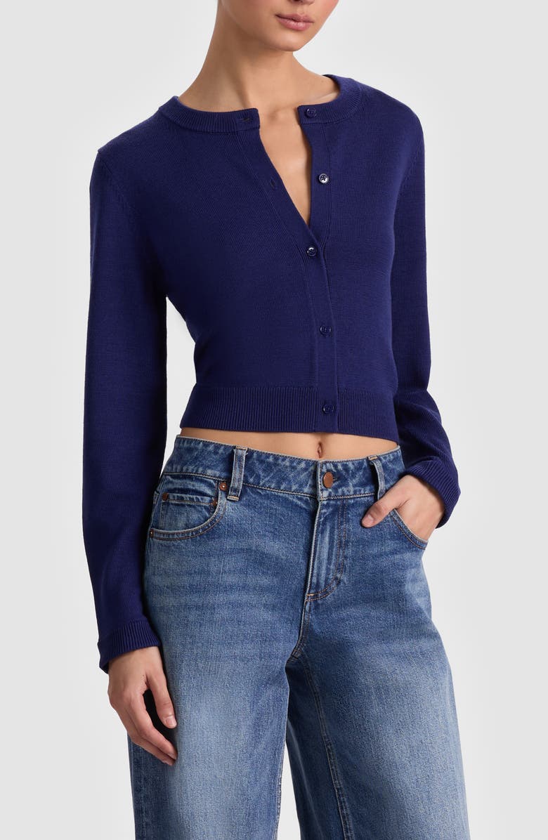 Alice + Olivia Dollie Faux Fur Cuff Wool Cardigan, Alternate, color, Midnight Blue