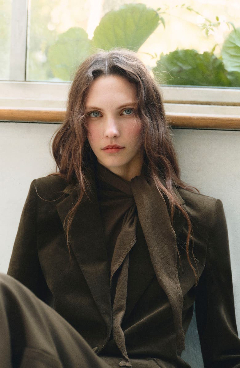 MANGO Stretch Velveteen Jacket, Alternate, color, Khaki Green