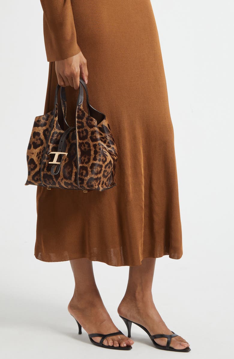 Tod
s Small T Timeles Genuine Calf Hair Shopping Bag, Alternate, color, Leopard