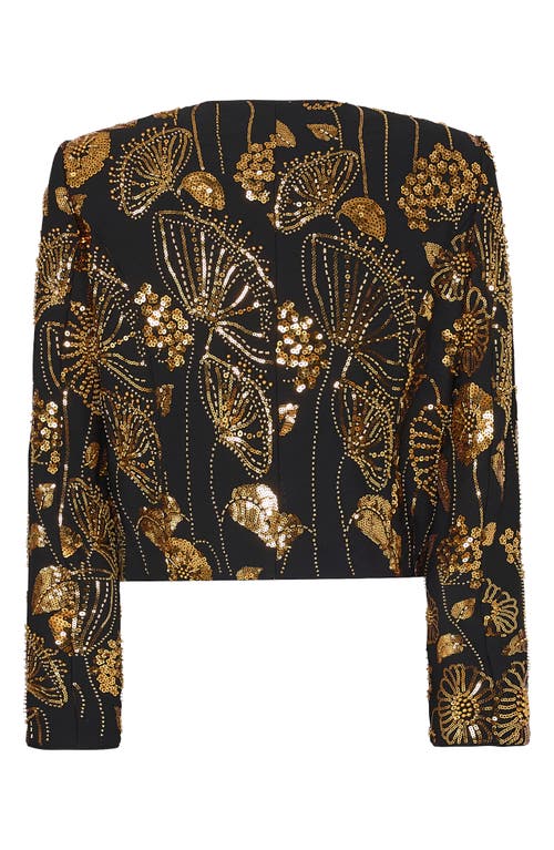 Milly Phoebe Floral Field Embroidered Jacket In Gold/black