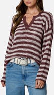Blu Pepper Stripe Notch Neck Long Sleeve Sweater
