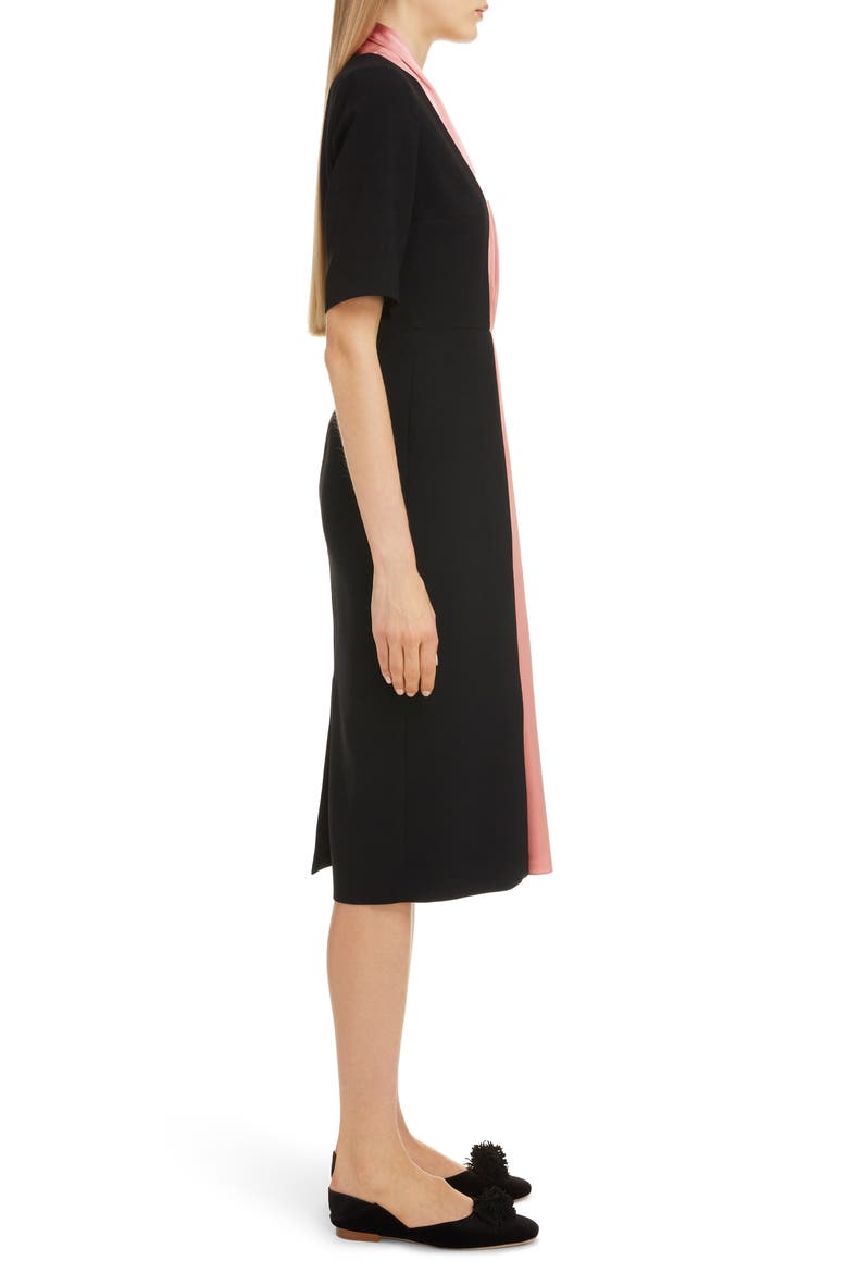 Contrast Silk Stripe Midi Dress, Alternate, color, BLACK/ ROSE