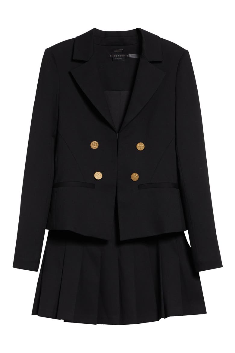 Mya Pleated Blazer Dress, Alternate, color, BLACK