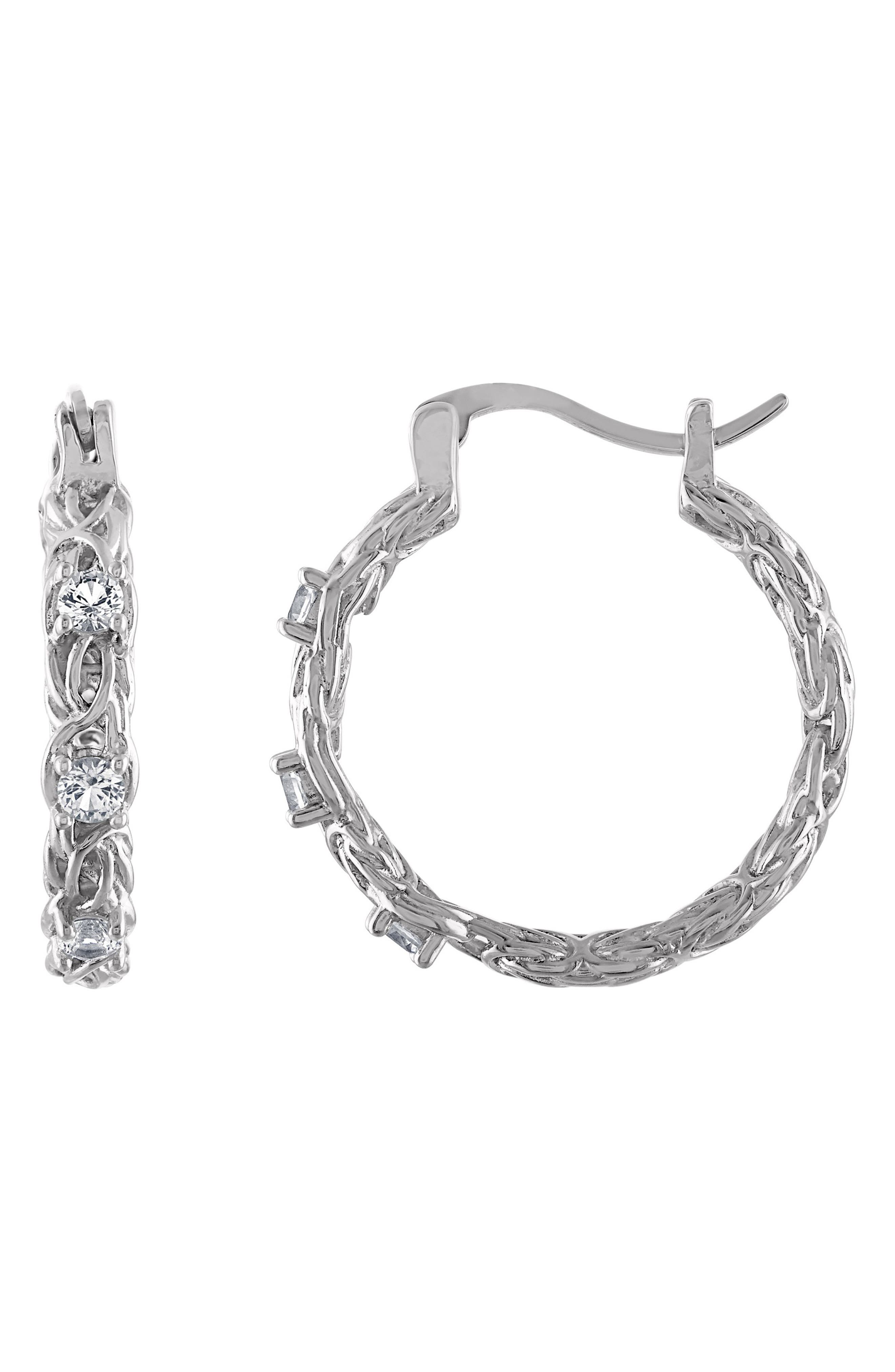 FZN Sterling Silver Byzantine Gemstone Hoop Earrings