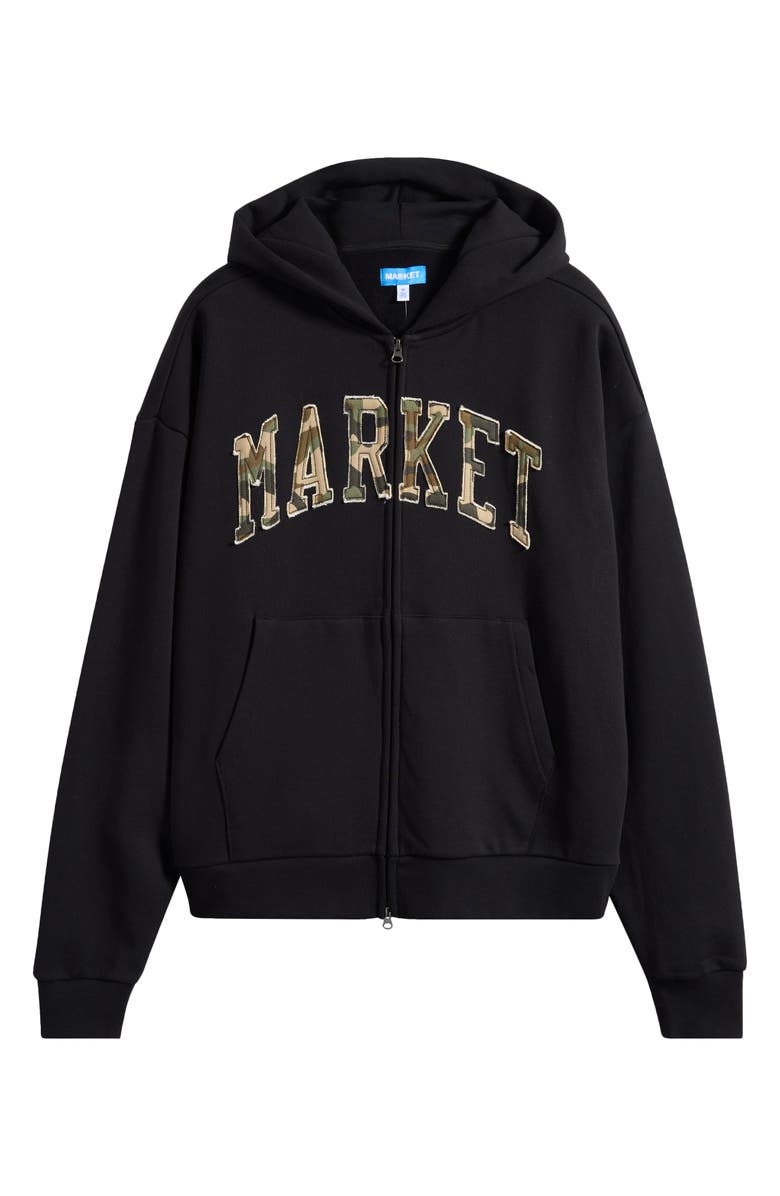 MARKET Camo Arc Appliqué Logo Zip Hoodie, Alternate, color, Pirate-Black