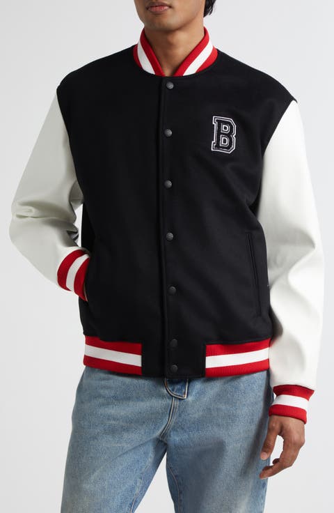 Logo Embellished Virgin Wool & Faux Leather Varsity Jacket