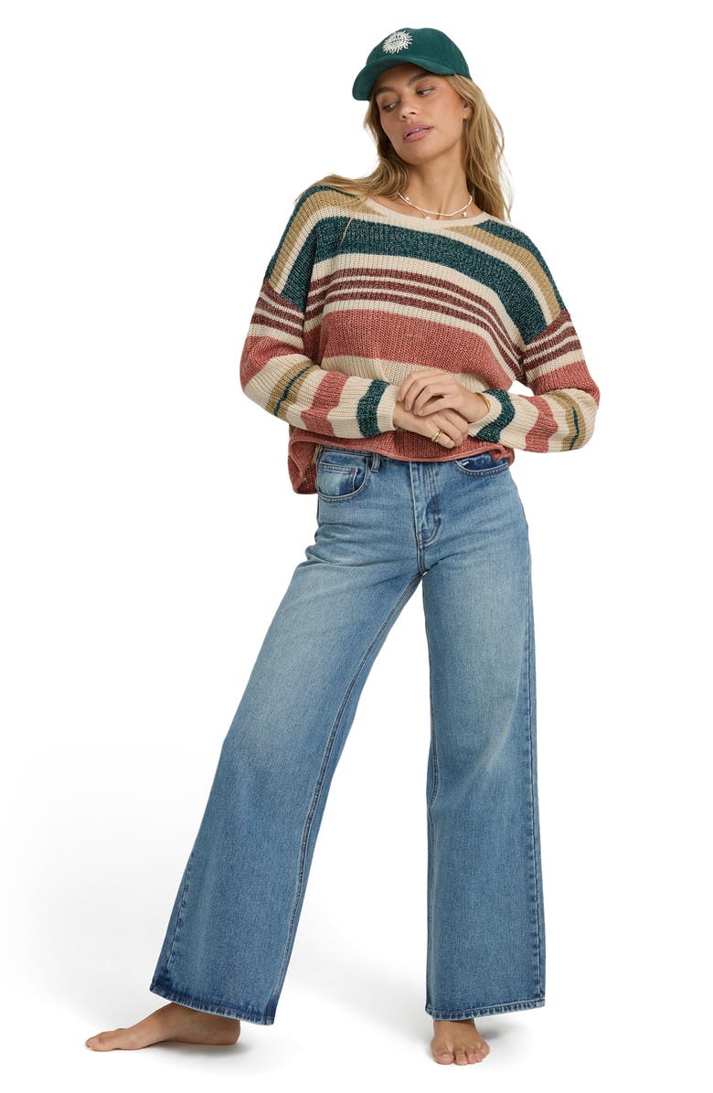 Billabong Lit Light Stripe Cotton Blend Sweater, Alternate, color, Summer Gold Multi