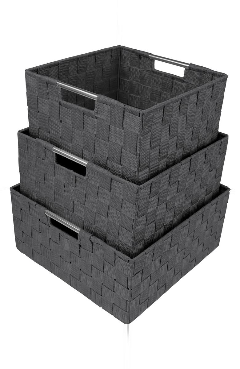SORBUS Gray Woven 3-Piece Basket Set, Alternate, color,