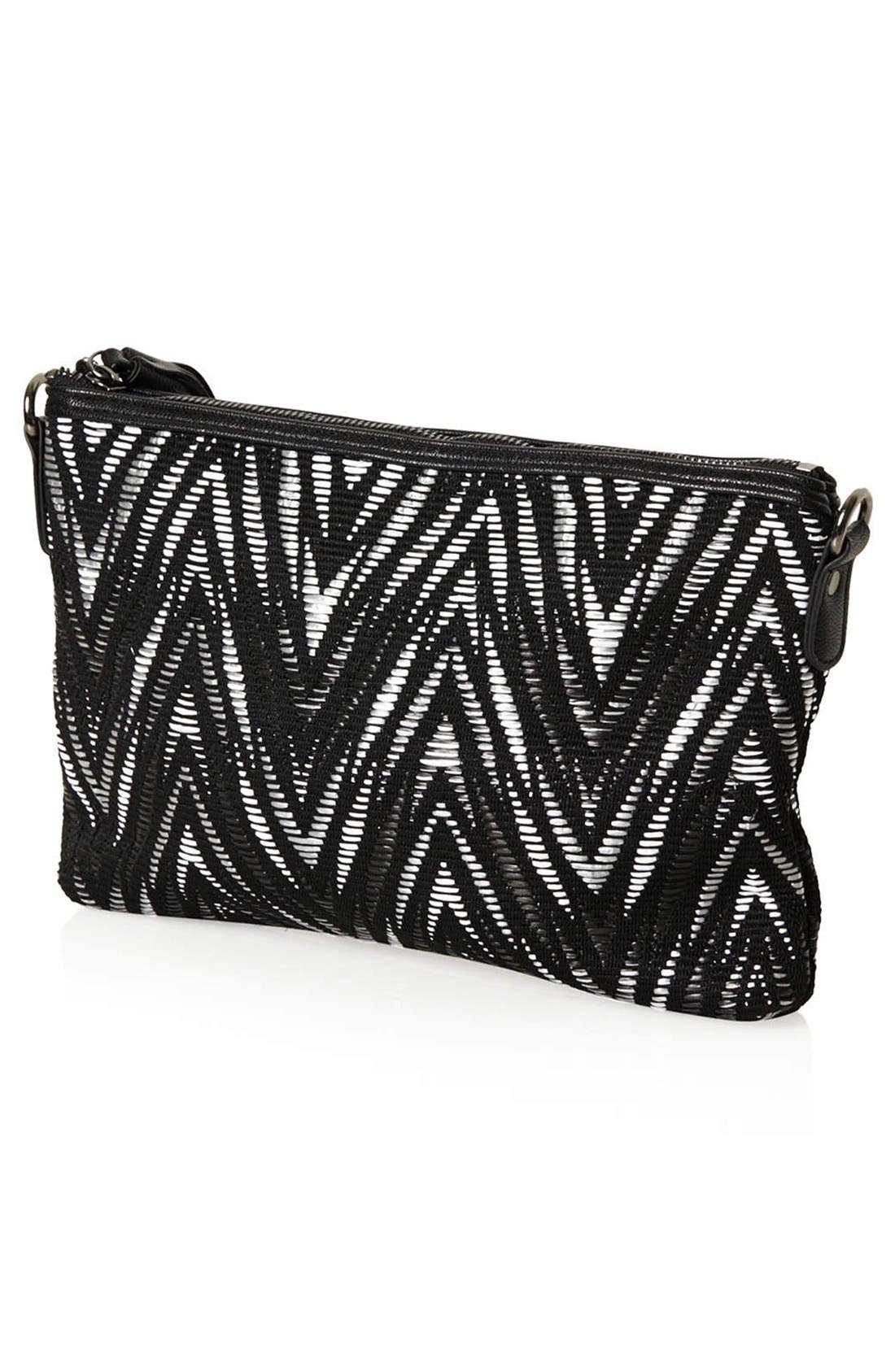 Tasseled Straw Clutch, Alternate, color, BLACK