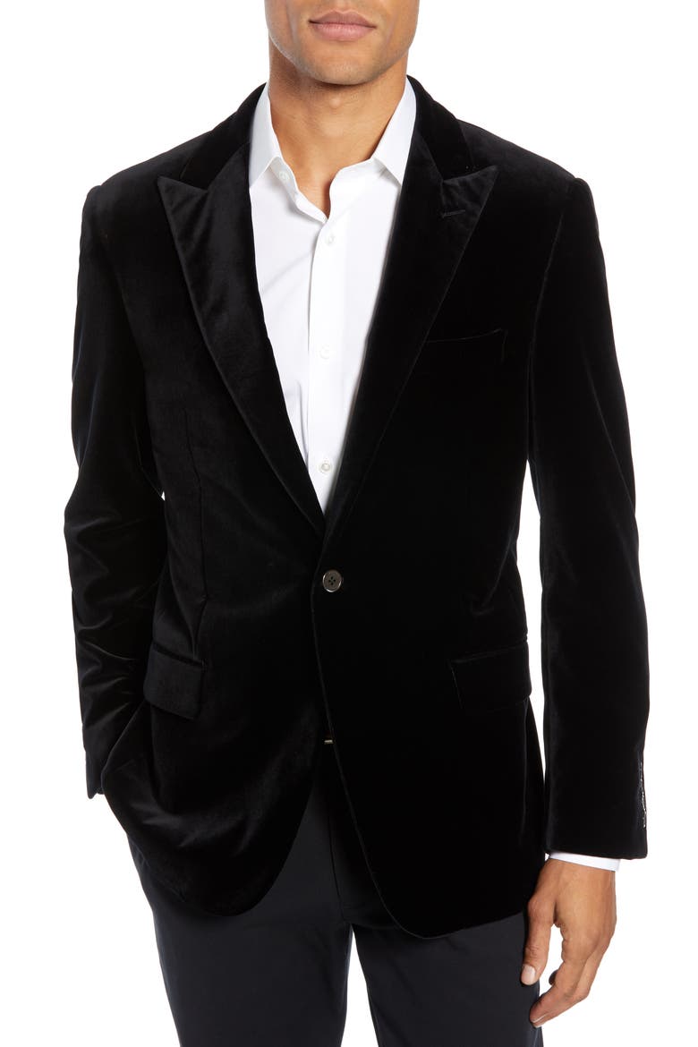 Classic Fit Stretch Cotton Velvet Dinner Jacket, Main, color, BLACK