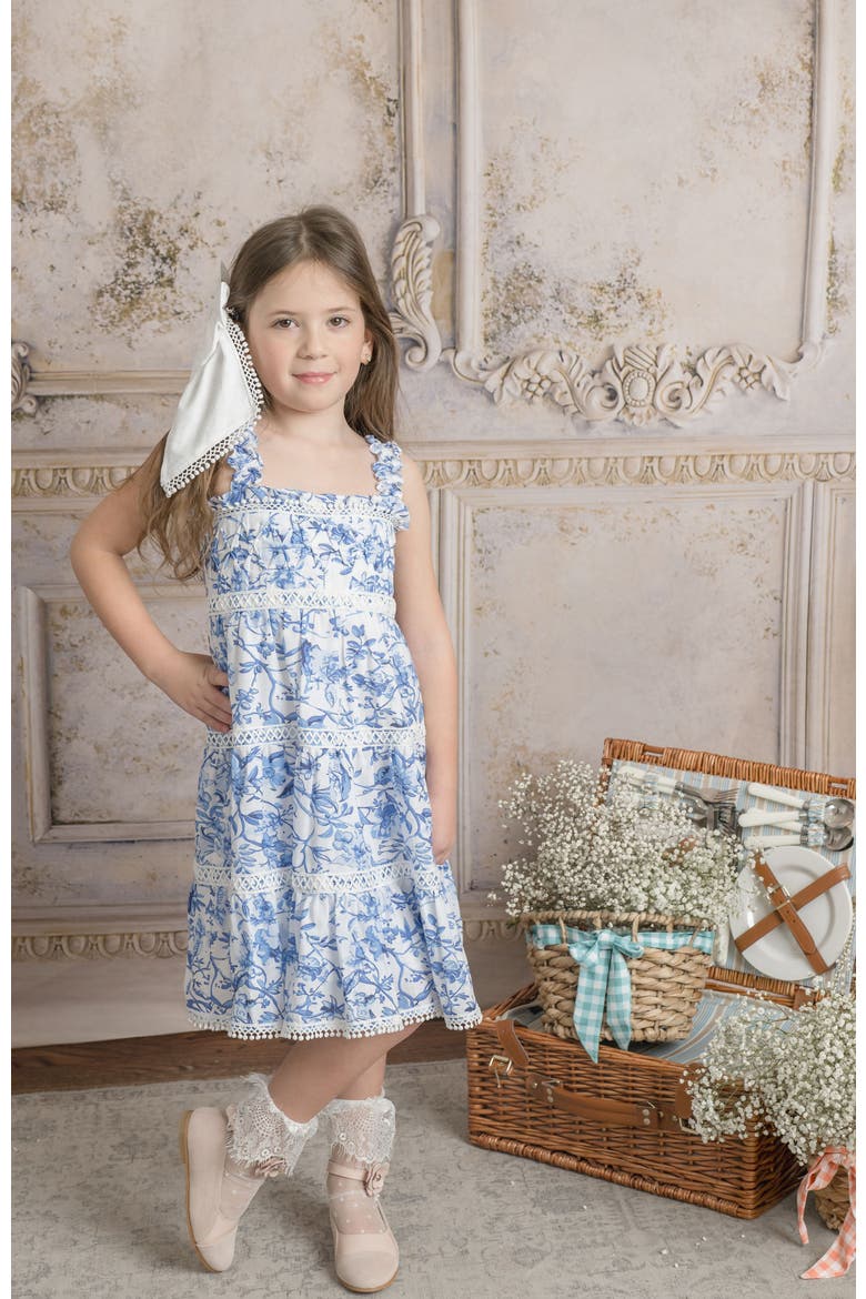 Jaylin Blue and White Linen Sleeveless Summer Dress, Alternate, color, Blue and White