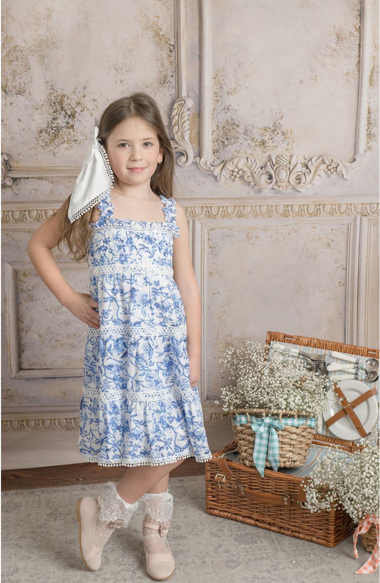 Petite Maison Kids Jaylin Blue and White Linen Sleeveless Summer Dress, Alternate, color, Blue And White