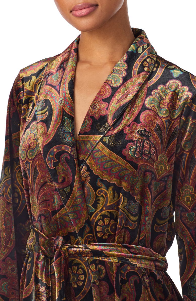 Lauren Ralph Lauren Paisley Print Velvet Robe, Alternate, color, 