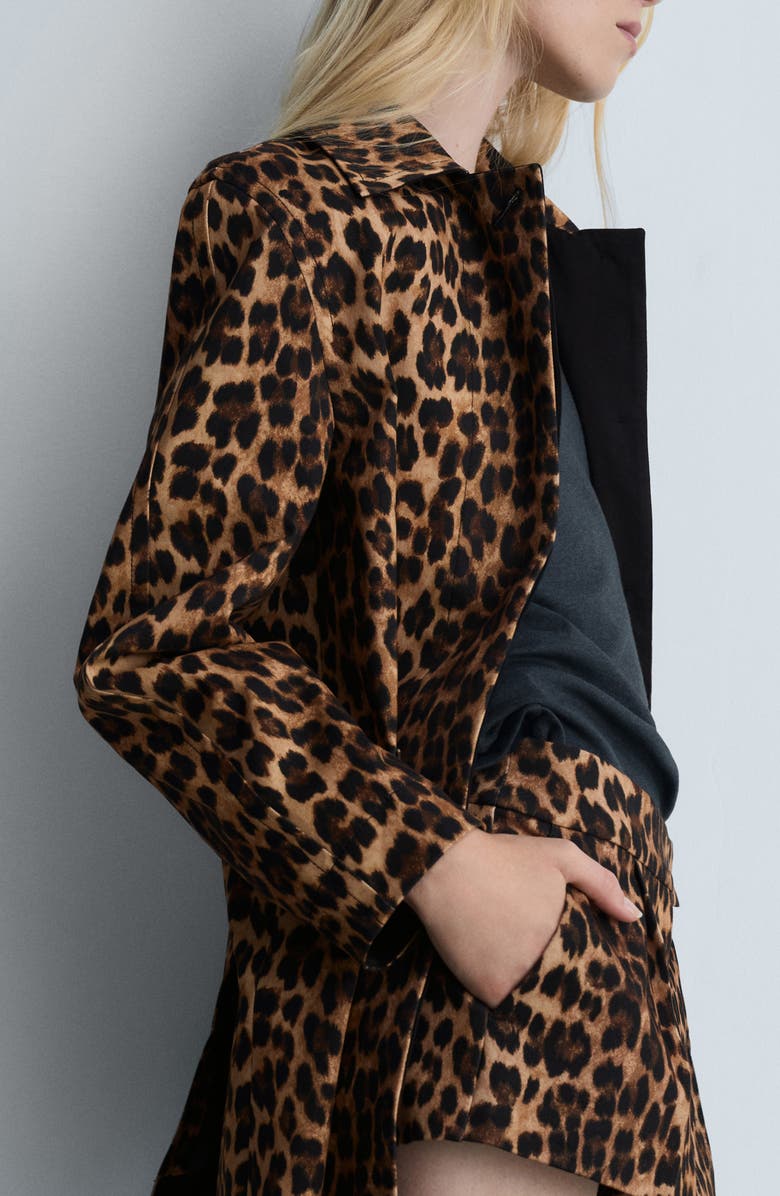 MANGO Leopard Print Stretch Cotton Coat, Alternate, color, 