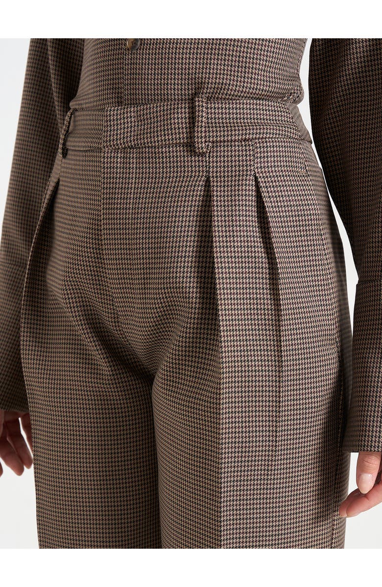 Manière De Voir Julie Houndstooth Twin Pleat Trousers, Alternate, color, Brown