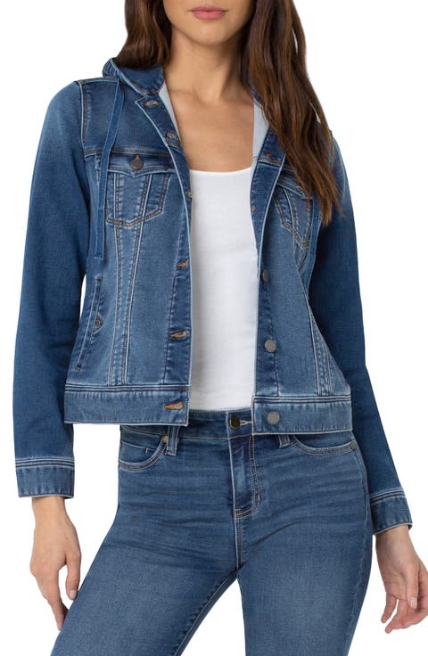 Hooded Cotton Blend Denim Trucker Jacket