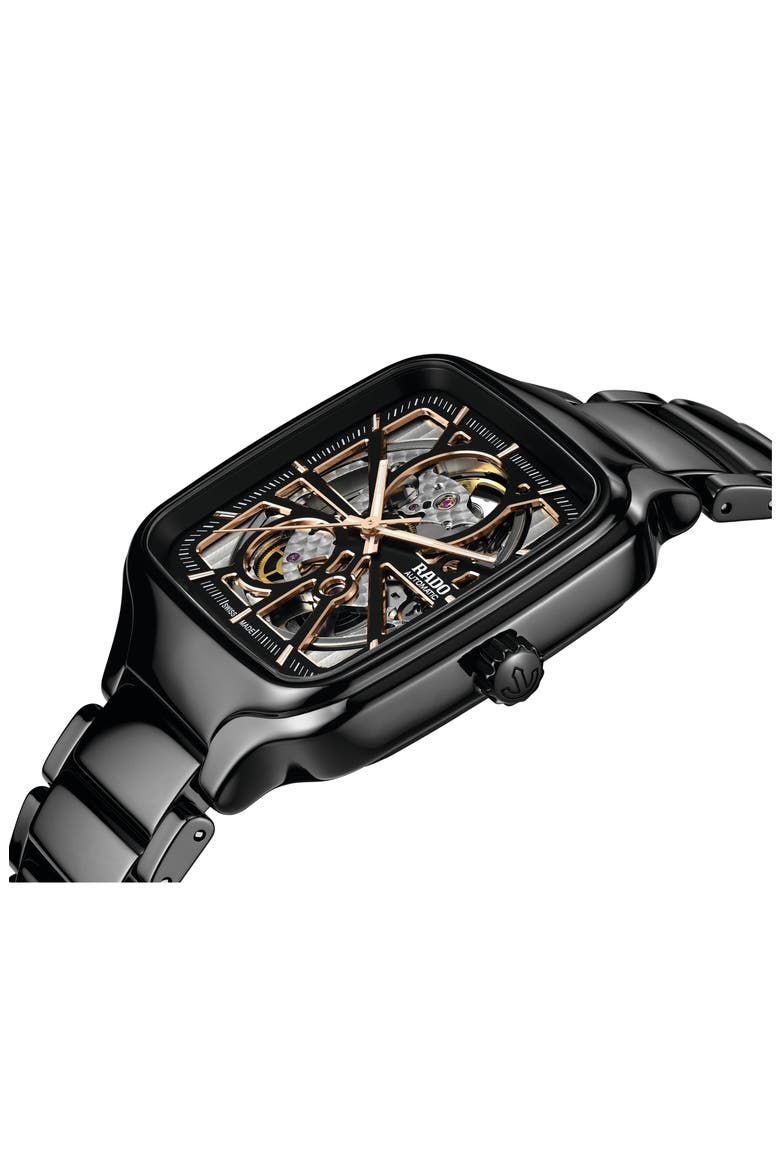 True Square Automatic Open Heart Ceramic Bracelet Watch, 38mm, Alternate, color, BLACK MULTI