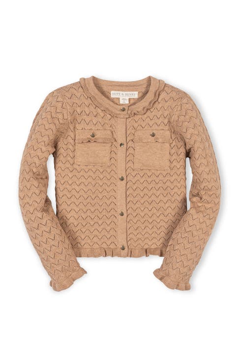 Kids' Organic Ruffle Trim Pointelle Cardigan