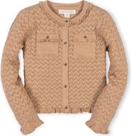 Hope & Henry Kids' Organic Ruffle Trim Pointelle Cardigan