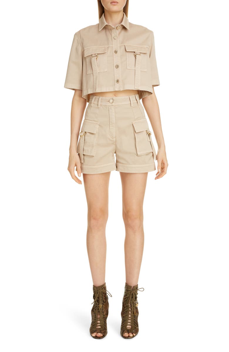 Balmain Cargo Crop Shirt, Alternate, color, 