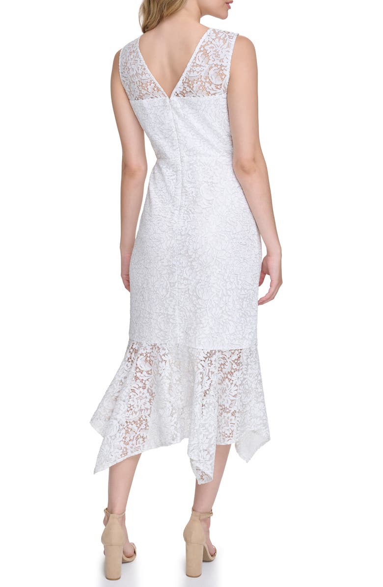 Kensie Floral Lace Asymmetric Dress, Alternate, color, Ivory Silver